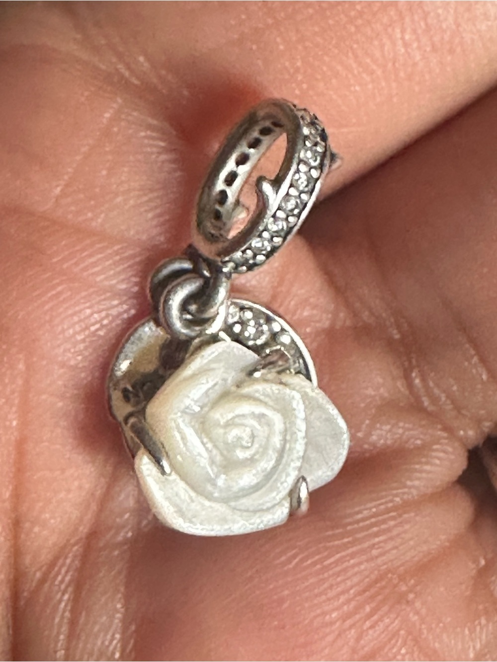 Pandora Sterling Silver White Rose Dangle Charm